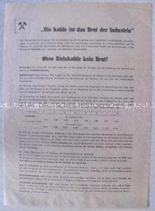 Informations- und Propagandaflugblatt über die Bedeutung der Steinkohle für die Industrie der DDR