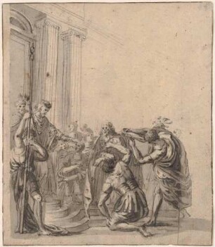 Christus vor Pilatus (nach M. Küsel, Theatrum Dolorum Jesu Christi ...Augsburg 1677) Blatt XII der Folge