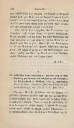 522-525 [Rezension] Kampschulte, Heinrich, Die westfälischen Kirchen-Patrocinien