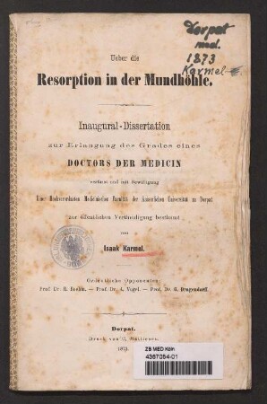 Ueber die Resorption in der Mundhöhle