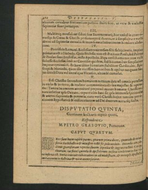 Disputatio Quinta. Respondente M. Petro Grabovio