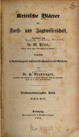 Kritische Blätter für Forst- und Jagdwissenschaft, 47. 1864