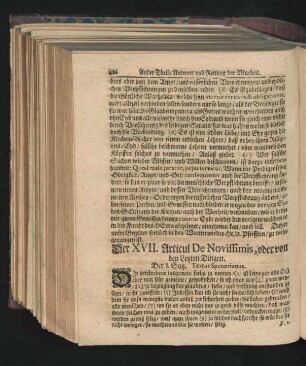 Der XVII. Articul. De Novissimis, oder von den letzten Dingen.