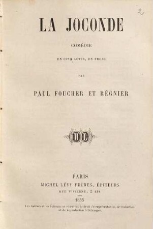 La Joconde : comédie en cinq actes, en prose