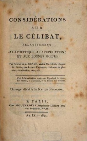 Considérations sur le célibat