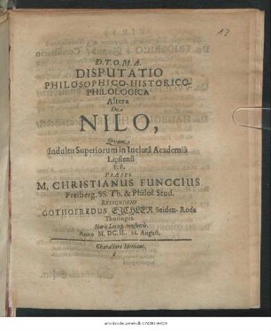 Disputatio Philosophico-Historico-Philologica Altera De Nilo
