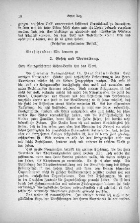 2. Gesetz und Verwaltung. Bericht vom Amtsgerichtsrat Köhne-Berlin.