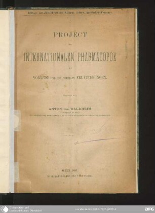 Project der Internationalen Pharmacopöe : mit Vorrede und den nöthigen Erläuterungen
