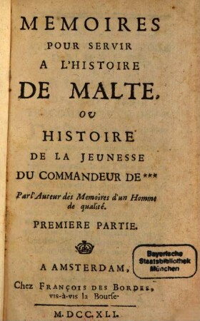 Mémoires pour servir à l'histoire de Malte