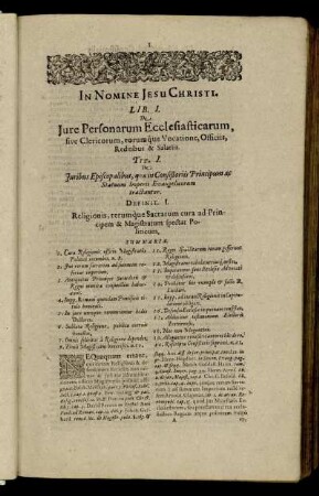 Tit. I. De Juribus Episcopalibus, quæ in Consistoriis Principum ac Statuum Imperii Evangelicorum tractantur.