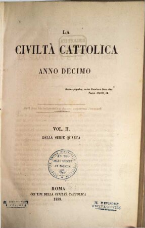 La civiltà cattolica : pubbl. periodica per tutta l'Italia. 4, 2 = A. 10. 1859
