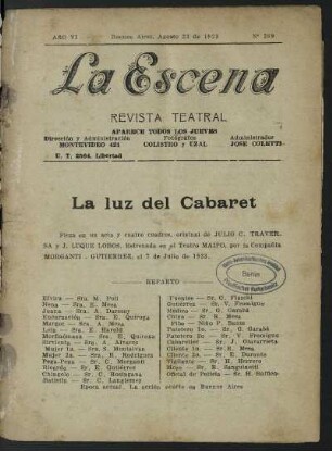 La luz del cabaret : pieza en un acto y cuatro cuadros
