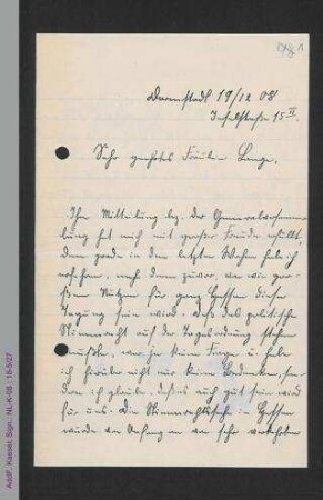Brief von Karoline Balser an Helene Lange