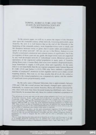 Towns, Agriculture And The State In Sixteenth Century Ottoman Anatolia