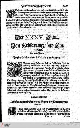 XXXV. Titul Art. I Von der Erbsatzung und Enterbung ins gemein