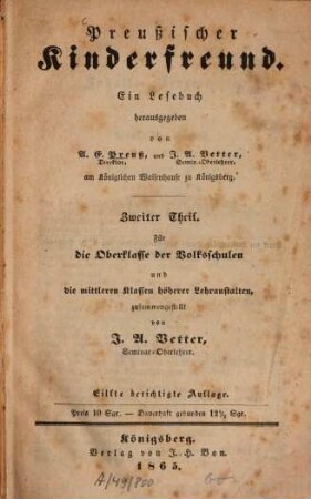 Preußischer Kinderfreund : Ein Lesebuch hrsg. v. A. E. Preuß u. J. A. Vetter. 2