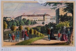 Stadtansicht von Dresden, Blick vom Zwingerwall nach Norden auf das Hotel Bellevue (ehemals Calberla`sche Zuckersiederei)