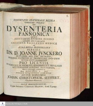Dissertatio Inavgvralis Medica Theoretico-Practica De Dysenteria Pannonica