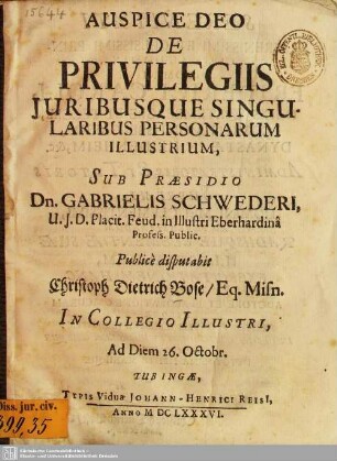 De Privilegiis Iuribusque Singularibus Personarum Illustrium