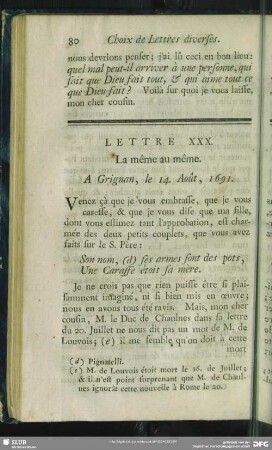 Lettre XXX. La même au même. A Grignan, le 14. Août, 1691