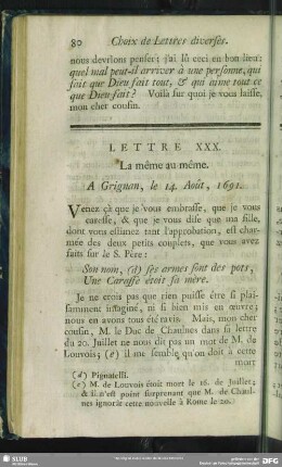 Lettre XXX. La même au même. A Grignan, le 14. Août, 1691
