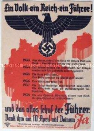 Illustriertes Flugblatt zur Volksabstimmung am 10. April 1938, abgeworfen vom NS-Fliegerkorps