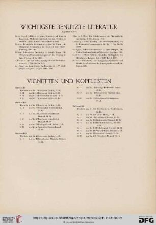 Wichtigste benutzte Literatur / Vignetten und Knopfleisten
