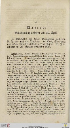 21. Marcus; Gedächtnistag desselben am 25. April