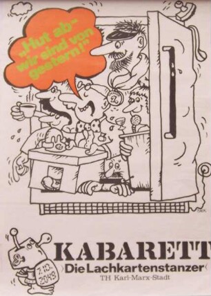 Ankündigung Kabarett "Lachkartenstanzer", Showtitel "Hut ab - wir sind von gestern!"