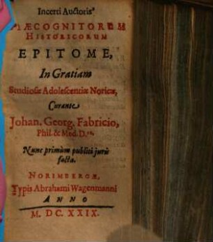 Incerti Autoris Praecognitorum Historicorum Epitome