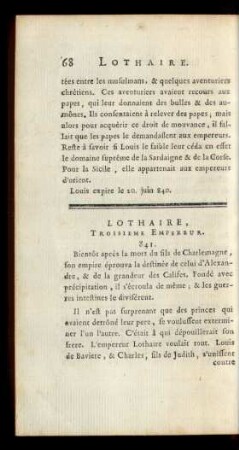 Lothaire, Troisieme Empereur.