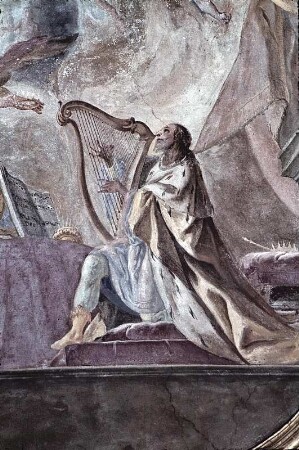 König David spielt vor der Trinität die Harfe