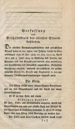 Verfassung und Geschäftskreis der obersten Staatsbehörden.