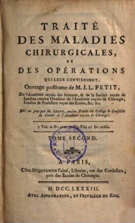 Traité des maladies chirurgicales et des opérations qui leur conviennent, 2