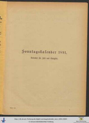 Sonntagskalender 1891.