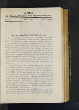 Die ostafrikanischen Eisenbahnfragen.