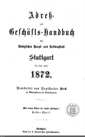 1872: Stuttgarter Adressbücher, 1872