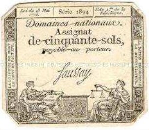 Frankreich, Revolution, Assignat 50 Sols
