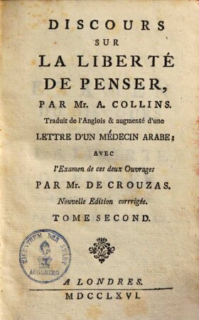 Discours sur la liberté de penser, 2