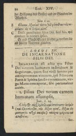 Locus XIV. De Incarnatione Filii Dei.
