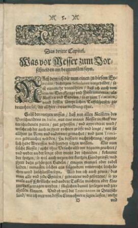 Das dritte Capitel. Was vor Messer zum Vorschneiden am bequemsten seyn