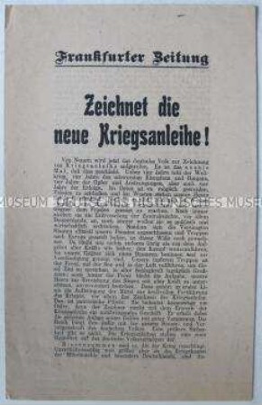 Sonderdruck der "Frankfurter Zeitung" mit der Aufforderung zur Zeichnung von Kriegsanleihen