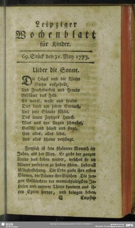 69. Stück den 31. May 1773