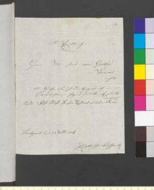 Brief von Cottasche Buchhandlung an Goethe, Johann Wolfgang von