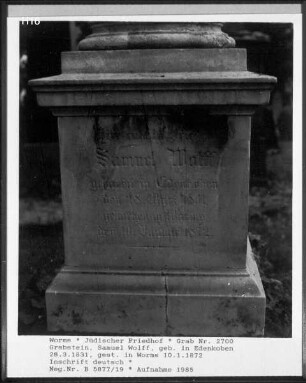 Grabstein von Samuel Wolff (gestorben 1872.01.10)