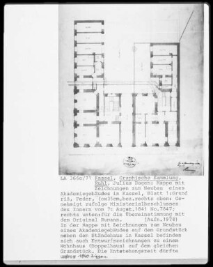 Kassel & Mappe mit Zeichnungen zum Neubau eines Akademiegebäudes in Kassel
