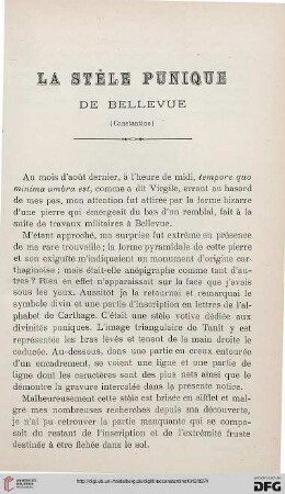 Sér. 5: La stèle punique de Bellevue : (Constantine)