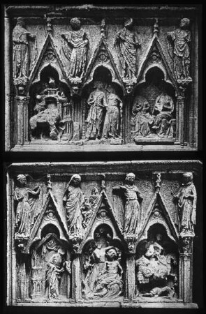 Auxerre, Kathedrale St. Etienne, Reliefs vom Gewände der Südtür der Westfassade, Szenen aus dem Alten Testament