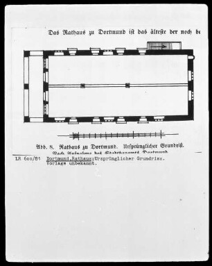 Grundriß des ursprünglichen Baus des Rathauses in Dortmund