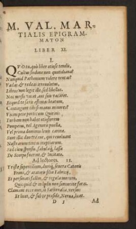 M. Val. Martialis Epigrammaton Liber XI.